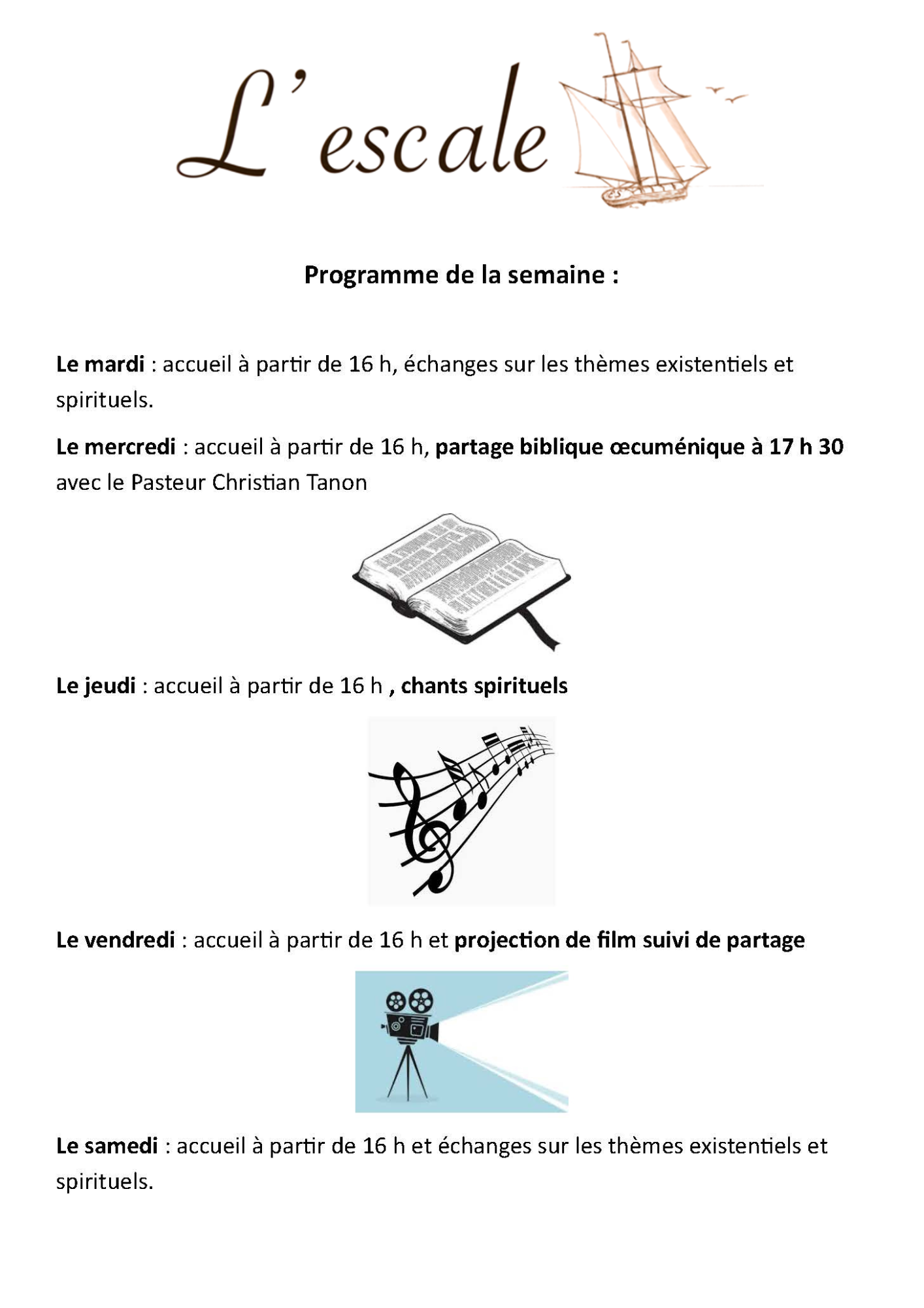 Programme de la semaine