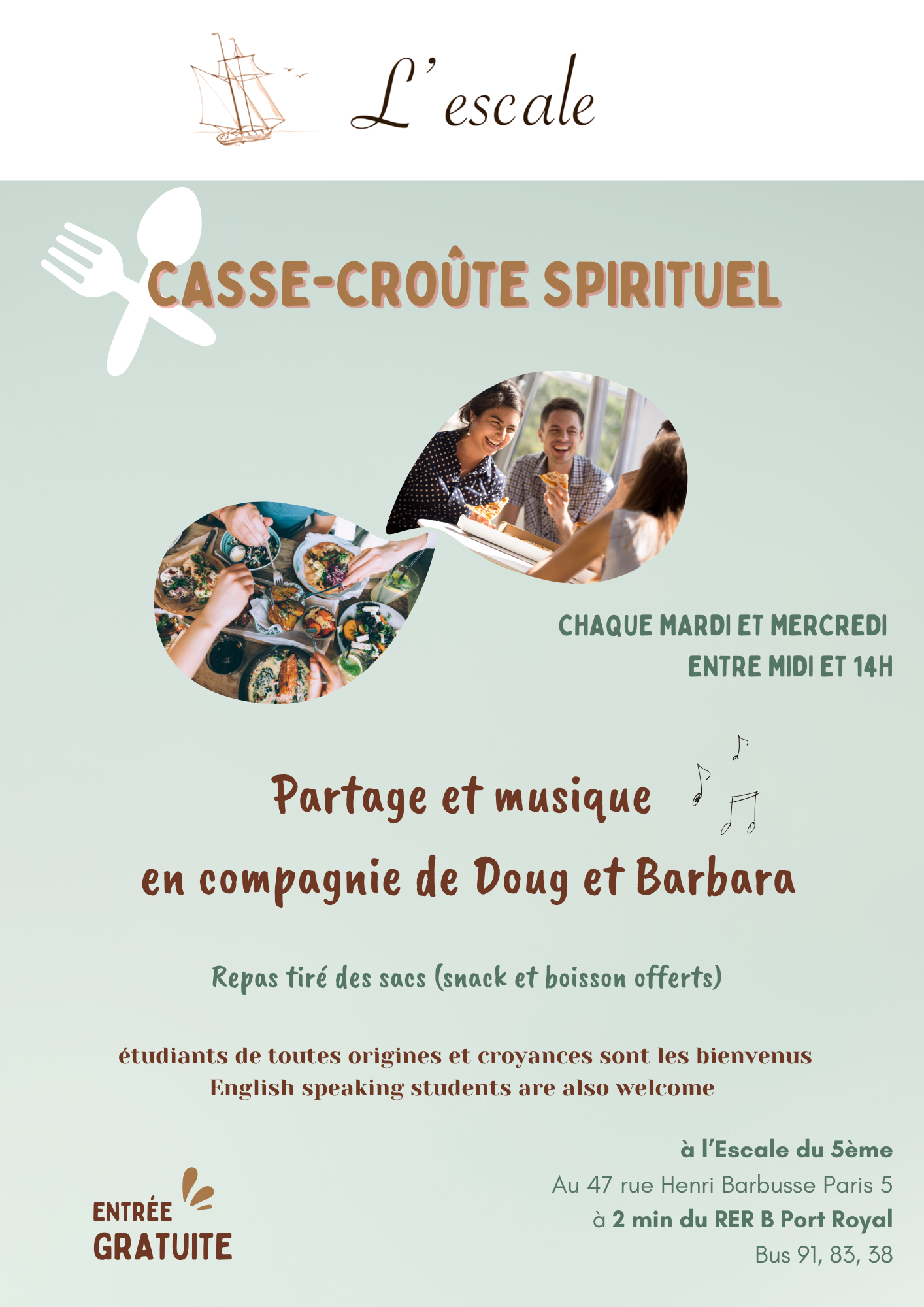Casse-croûte spirituel tous les mardis entre midi et 14h